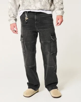 Gewaschene schwarze Baggy-Cargohose