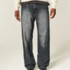 Gewaschene schwarze Baggy-Jeans Gewaschene schwarze Baggy-Jeans