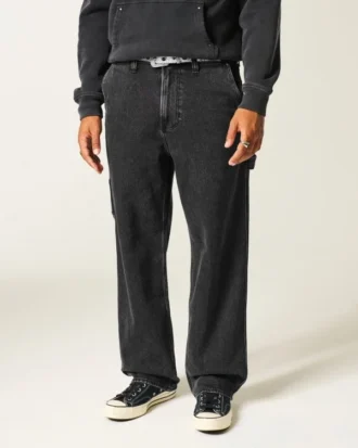 Gewaschene schwarze Baggy-Jeans im Painter-Stil