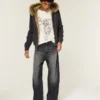 Gewaschene schwarze Baggy-Jeans mit Grafik Gewaschene schwarze Baggy-Jeans mit Grafik