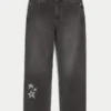 Gewaschene schwarze Baggy-Jeans mit Stern-Grafik