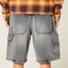 Gewaschene schwarze Denim-Baggy-Malershorts Gewaschene schwarze Denim-Baggy-Malershorts