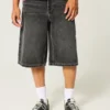 Gewaschene schwarze Denim-Halbhose Gewaschene schwarze Denim-Halbhose