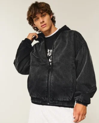 Gewaschene schwarze Denim-Skaterjacke Gewaschene schwarze Denim-Skaterjacke