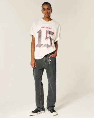 Gewaschene schwarze Loose-Jeans