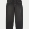 Gewaschene schwarze Skater-Baggy-Jeans mit Good Luck-Stickerei Gewaschene schwarze Skater-Baggy-Jeans mit Good Luck-Stickerei
