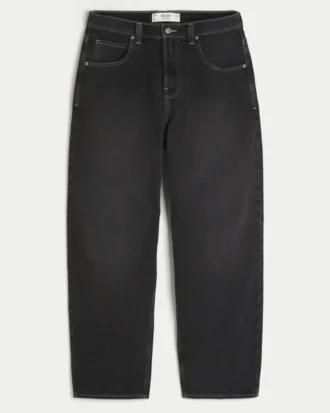 Gewaschene schwarze Skater-Baggy-Jeans mit Schlangenprint