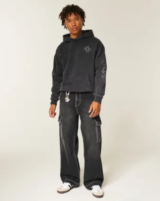 Gewaschene schwarze Super-Baggy-Cargo-Jeans