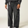 Gewaschene schwarze Super-Baggy-Cargo-Jeans Gewaschene schwarze Super-Baggy-Cargo-Jeans