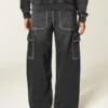 Gewaschene schwarze Super-Baggy-Cargo-Jeans Gewaschene schwarze Super-Baggy-Cargo-Jeans