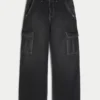 Gewaschene schwarze Super-Baggy-Cargo-Jeans Gewaschene schwarze Super-Baggy-Cargo-Jeans