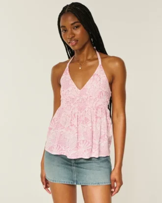 Gewebtes Babydoll-Oberteil mit Neckholder