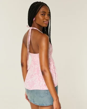 Gewebtes Babydoll-Oberteil mit Neckholder