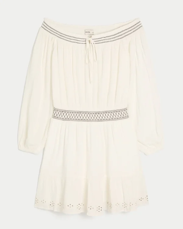 Gewebtes Kleid mit Schulterausschnitt Gewebtes Kleid mit Schulterausschnitt