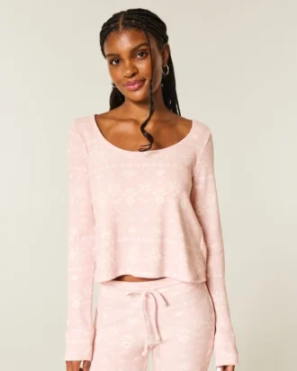 Gilly Hicks Always Cozy Waffle Langarm-Shirt mit Rundhalsausschnitt