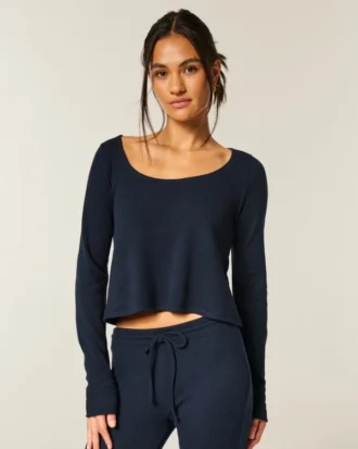 Gilly Hicks Bequemes Langarm-Shirt mit Waffelmuster und Rundhalsausschnitt