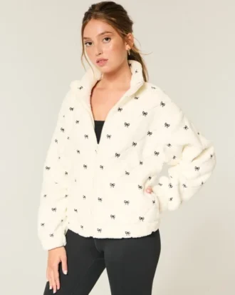 Gilly Hicks Besticktes Sherpa-Sweatshirt mit Reißverschluss