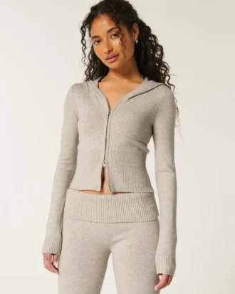Gilly Hicks Gemütlicher Sweater-Strick-Hoodie mit Reißverschluss