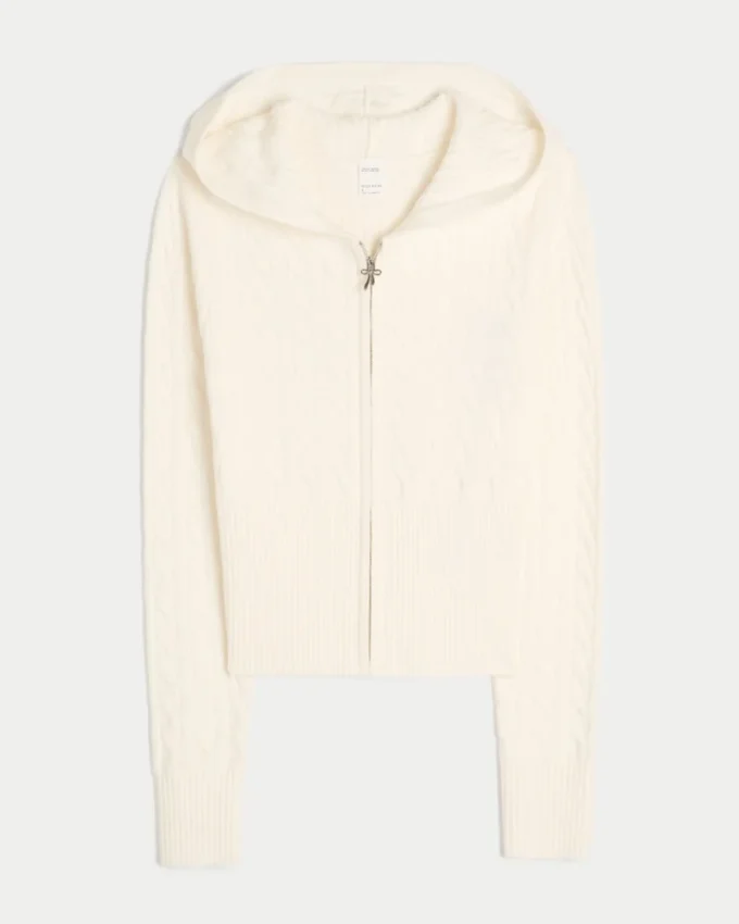 Gilly Hicks Kapuzenpullover mit Reißverschluss und Zopfmuster