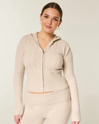Gilly Hicks Kapuzenpullover mit Reißverschluss und Zopfmuster