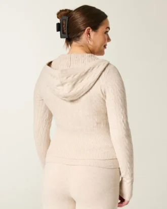 Gilly Hicks Kapuzenpullover mit Reißverschluss und Zopfmuster