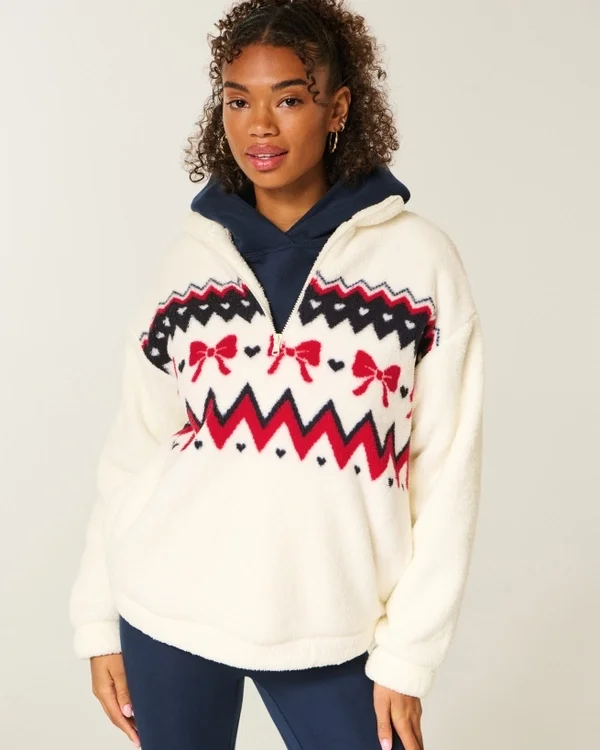 Gilly Hicks Sherpa-Sweatshirt mit Viertelreißverschluss Gilly Hicks Sherpa-Sweatshirt mit Viertelreißverschluss