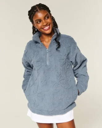 Gilly Hicks Sherpa-Sweatshirt mit Viertelreißverschluss Gilly Hicks Sherpa-Sweatshirt mit Viertelreißverschluss