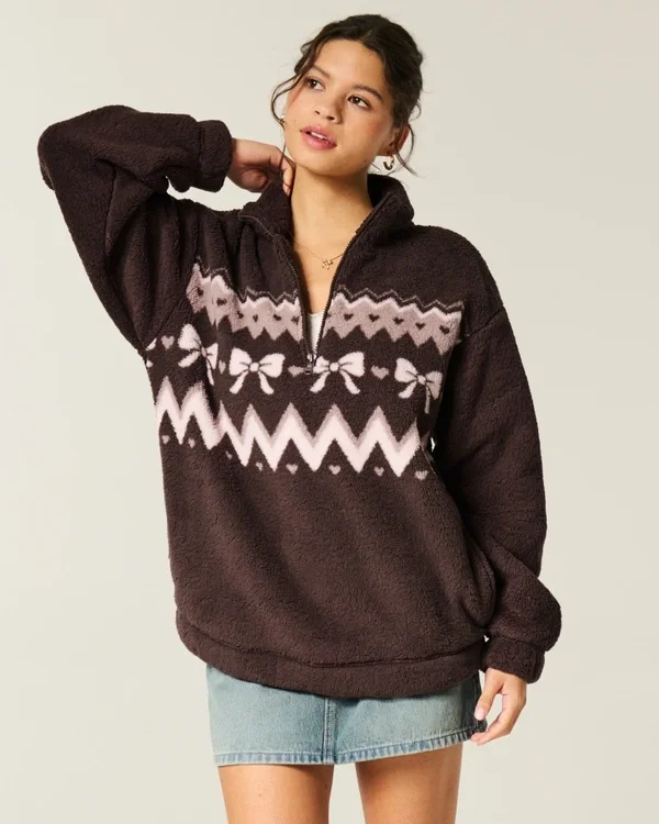 Gilly Hicks Sherpa-Sweatshirt mit Viertelreißverschluss Gilly Hicks Sherpa-Sweatshirt mit Viertelreißverschluss