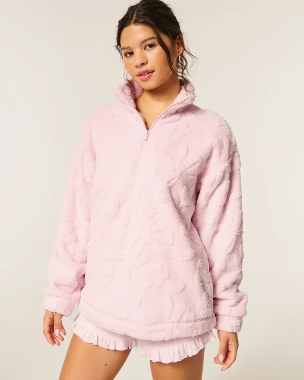 Gilly Hicks Sherpa-Sweatshirt mit Viertelreißverschluss Gilly Hicks Sherpa-Sweatshirt mit Viertelreißverschluss