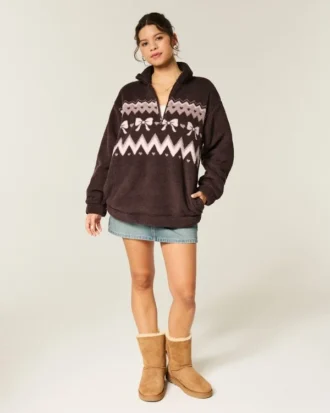 Gilly Hicks Sherpa-Sweatshirt mit Viertelreißverschluss