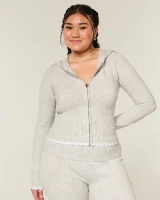Gilly Hicks Sweatshirt mit Zip-Up-Kapuze und gewelltem Saum