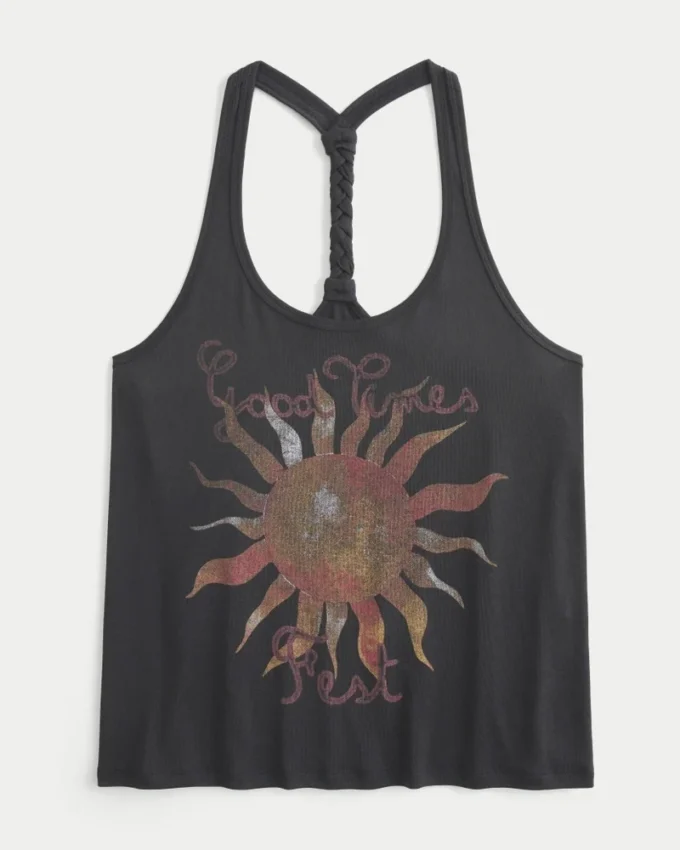 Good Times Fest Graphic Braided Racerback Tank Good Times Fest Graphic Braided Racerback Tank