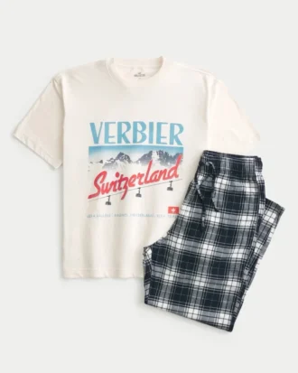 Grafik-T-Shirt und Flanell-Schlafanzughose