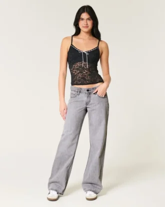 Graue Baggy-Jeans mit niedriger Leibhöhe