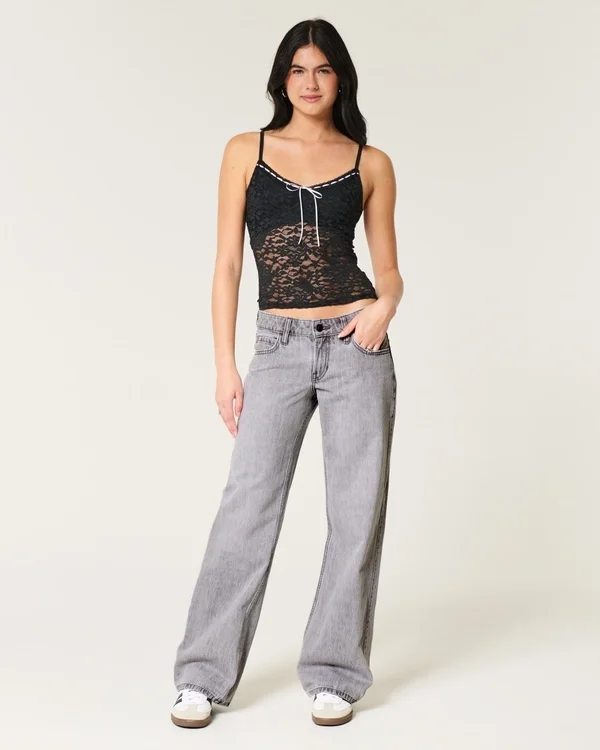 Graue Baggy-Jeans mit niedriger Leibhöhe Graue Baggy-Jeans mit niedriger Leibhöhe