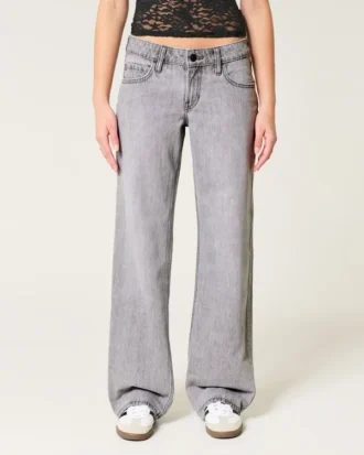 Graue Baggy-Jeans mit niedriger Leibhöhe