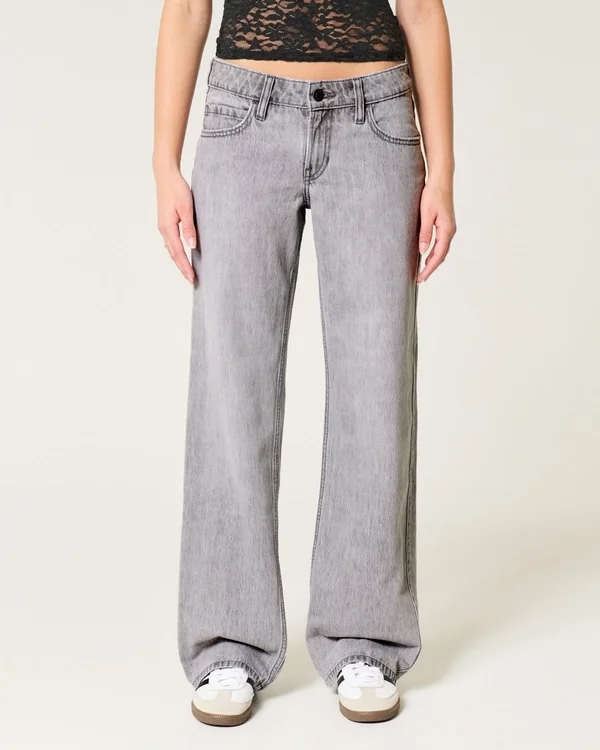 Graue Baggy-Jeans mit niedriger Leibhöhe Graue Baggy-Jeans mit niedriger Leibhöhe