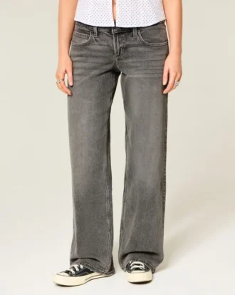 Graue Baggy-Jeans mit niedriger Leibhöhe Graue Baggy-Jeans mit niedriger Leibhöhe