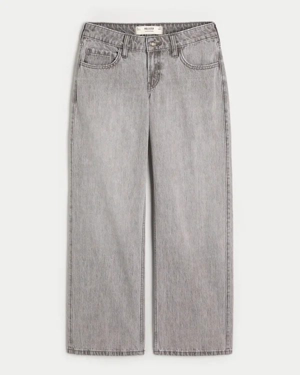 Graue Baggy-Jeans mit niedriger Leibhöhe Graue Baggy-Jeans mit niedriger Leibhöhe