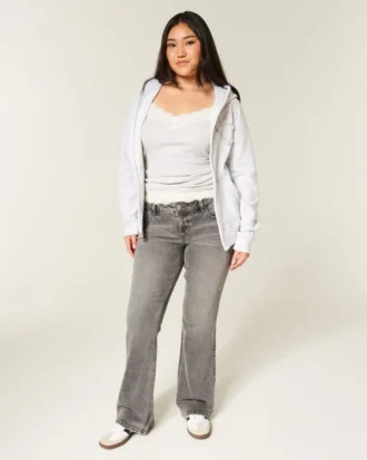 Graue Bootcut-Jeans mit niedriger Leibhöhe