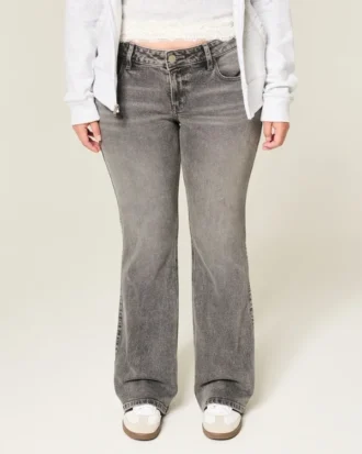 Graue Bootcut-Jeans mit niedriger Leibhöhe