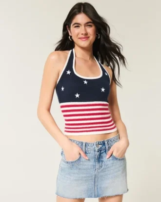 Haltertop im Häkelstil mit amerikanischer Flagge
