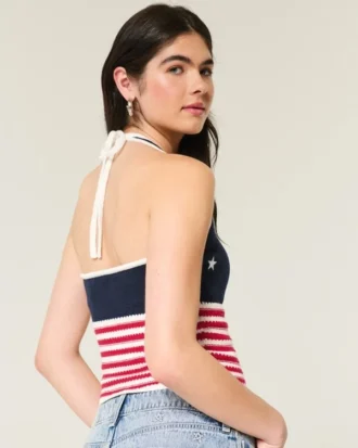 Haltertop im Häkelstil mit amerikanischer Flagge