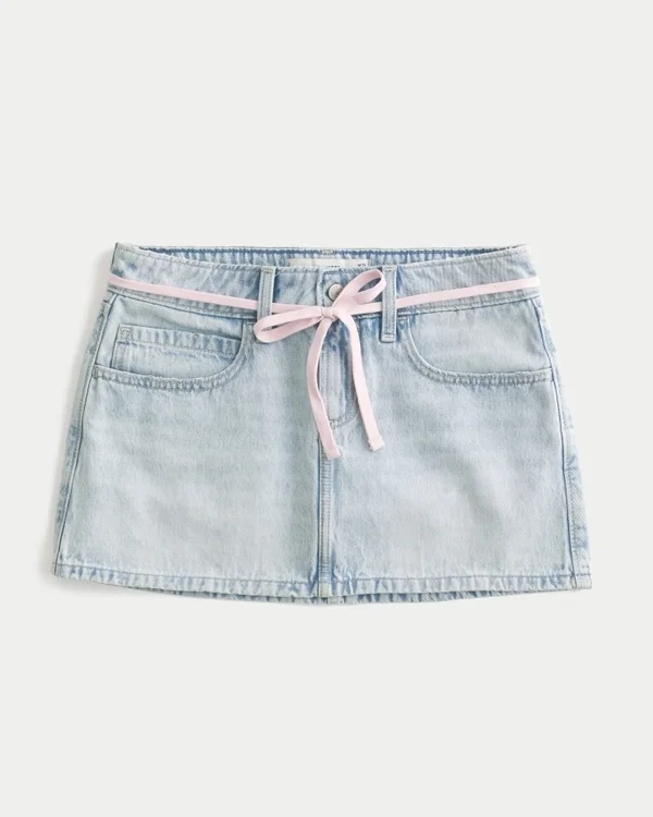 Hellblau gewaschene Mini-Skort aus Denim mit Schnürung Hellblau gewaschene Mini-Skort aus Denim mit Schnürung