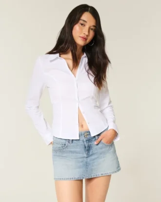 Hellblau gewaschene Mini-Skort mit Nieten