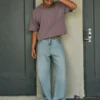 Hellblaue Super-Baggy-Jeans mit Astronauten-Grafik Hellblaue Super-Baggy-Jeans mit Astronauten-Grafik