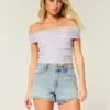 Hoch geschnittene A-Linien-Jeansshorts in heller Waschung mit Used-Look