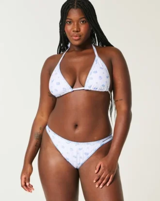 Hoch geschnittene, bestickte Bikinihose mit Trägern