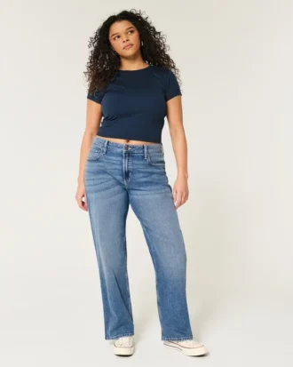 Hoch geschnittene Dad-Jeans in dunkler Waschung