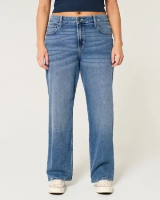 Hoch geschnittene Dad-Jeans in dunkler Waschung